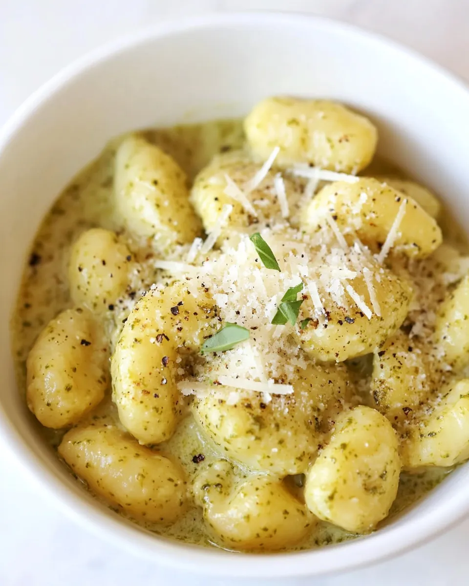 Delicious Creamy Pesto Gnocchi food shot