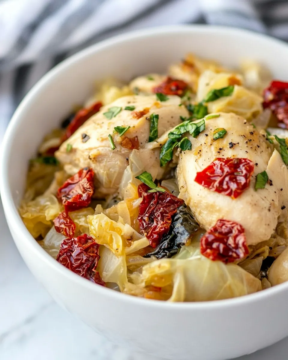 Delicious Creamy Sun-Dried Tomato Chicken and Cabbage recipe image