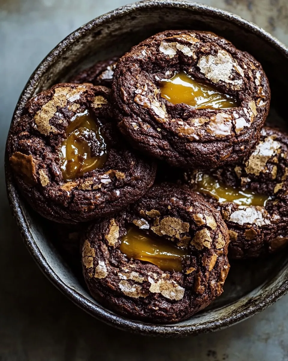 Classic Crinkly Caramel Stuffed Brownie Cookies. dish photo