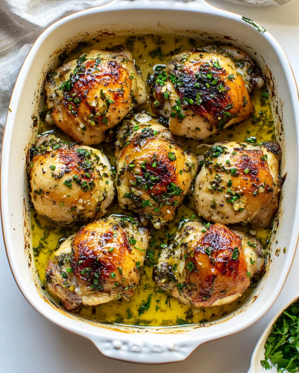 Delicious Crispy Garlic Butter Baked Chicken Thighs shot