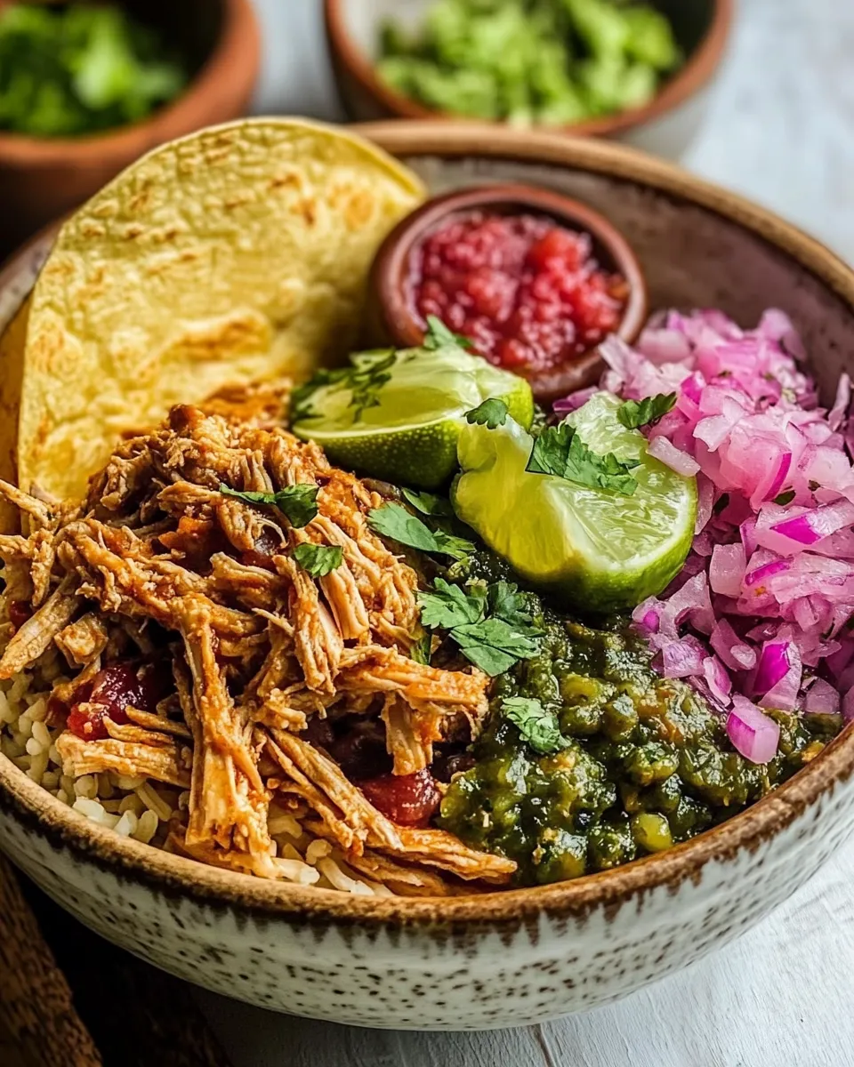 Classic Crockpot Salsa Verde Chicken Tortilla Bowl. dish photo