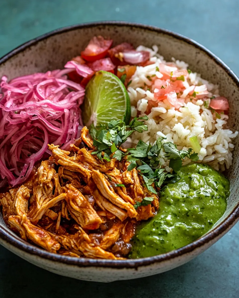 Easy Crockpot Salsa Verde Chicken Tortilla Bowl. food shot