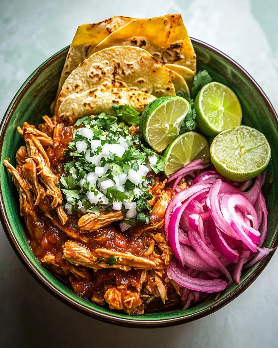 Delicious Crockpot Salsa Verde Chicken Tortilla Bowl. plate image