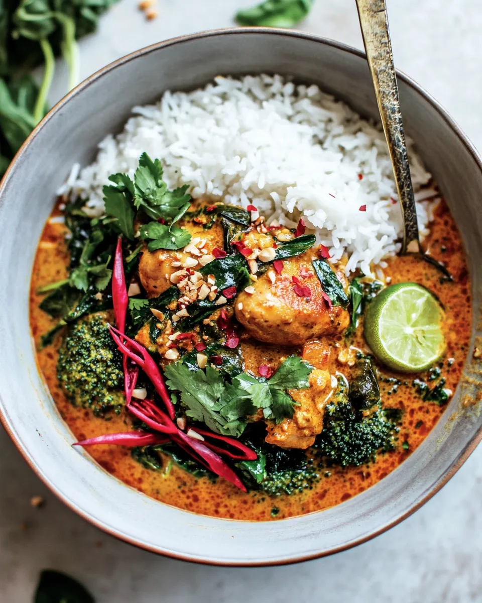 Ultimate Crockpot Thai Broccoli Rabe Chicken Curry. food shot