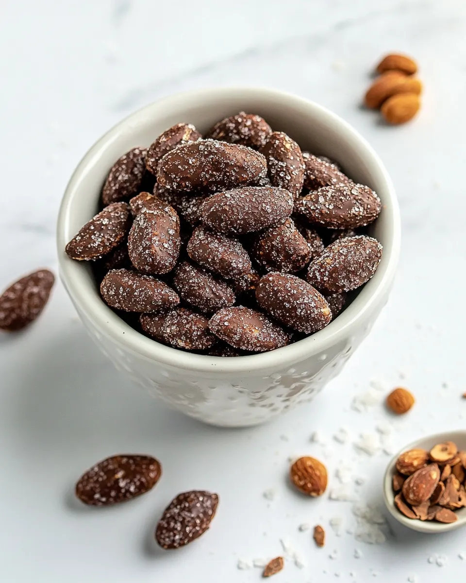 Delicious Dark Chocolate Almonds with Sea Salt and Turbinado Sugar (Trader Joes Copycat!) food shot