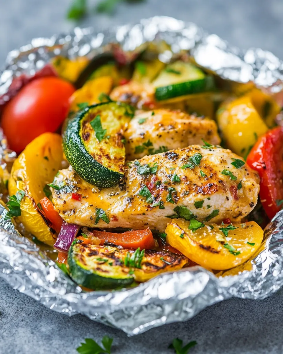 Delicious Easy Baked Italian Chicken and Veggie Foil Packets recipe photo