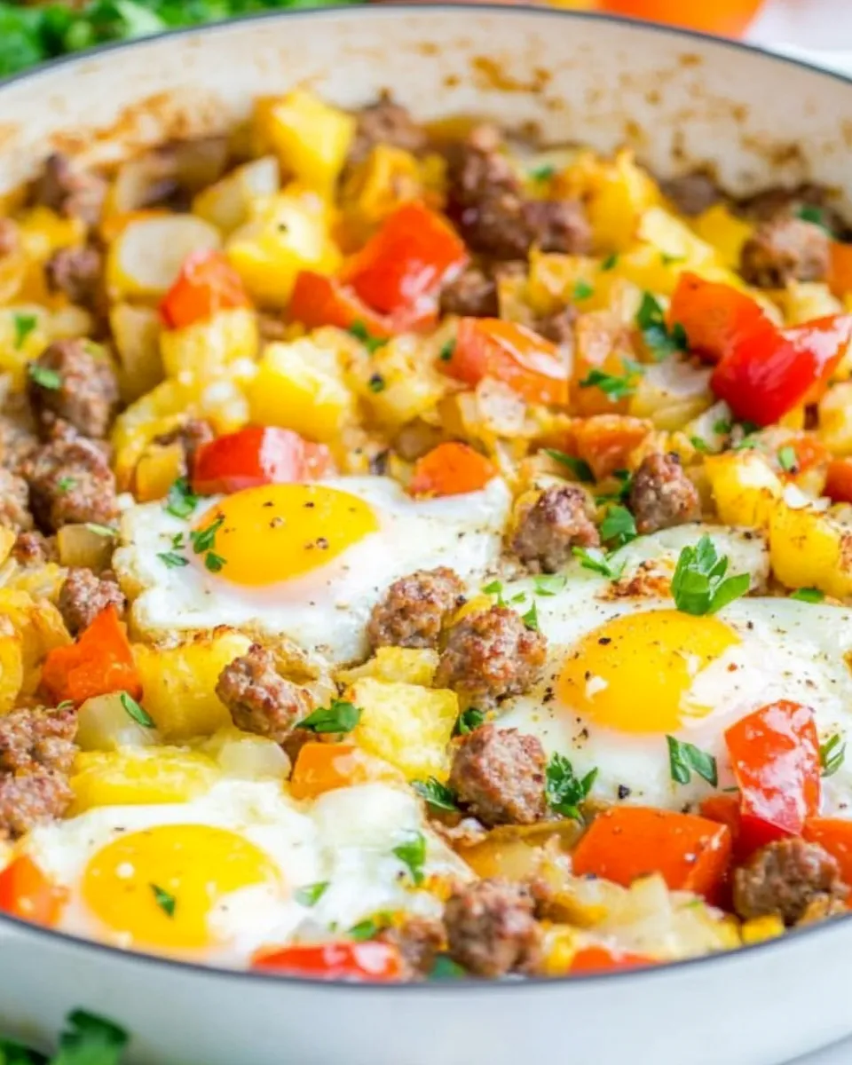 Delicious Easy Eggs, Sausage, and Hash Browns Skillet recipe photo
