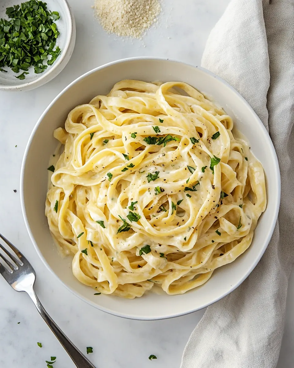 Delicious Fettuccine Alfredo food shot