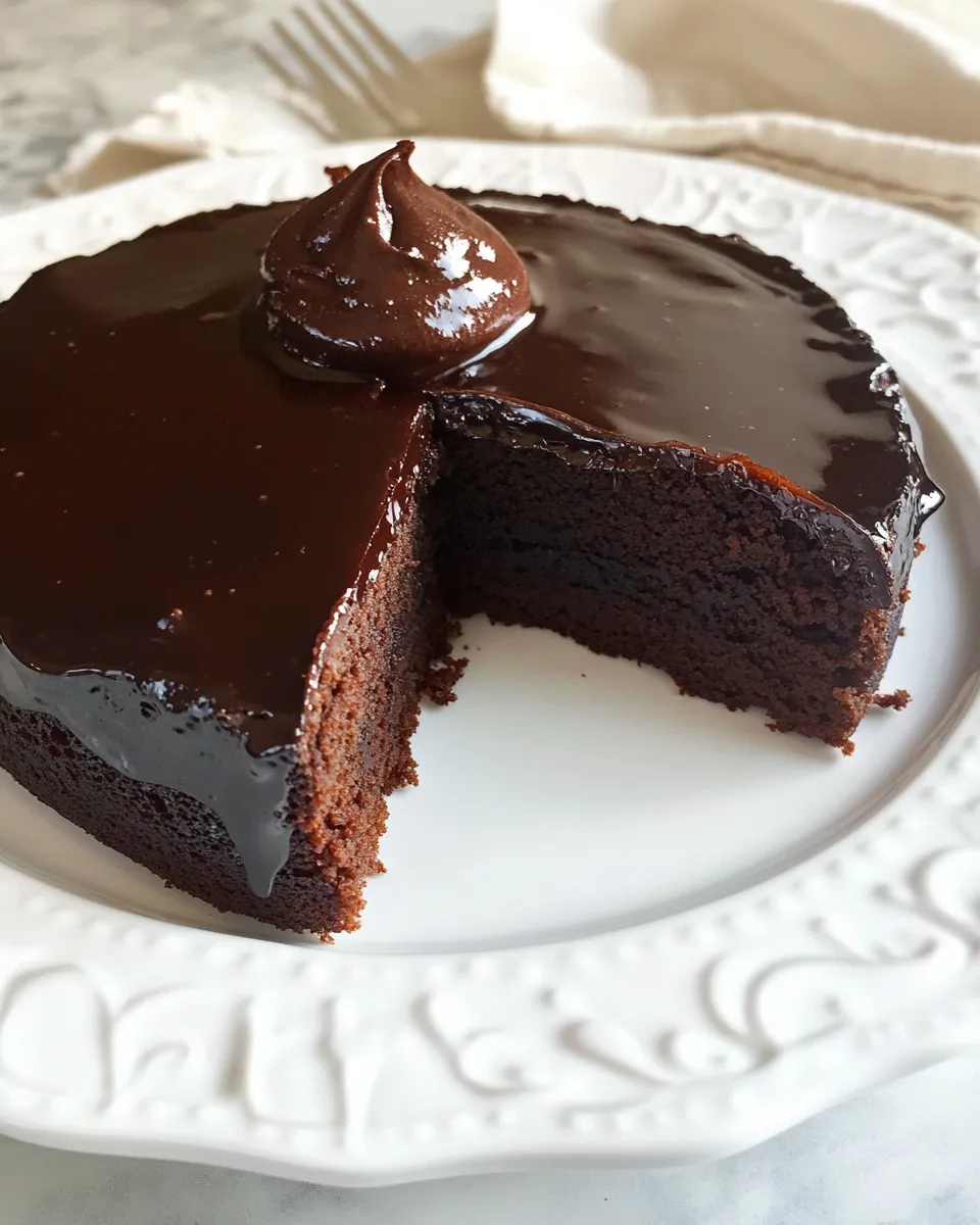 Delicious Flourless Chocolate Cake with Ganache Topping dish photo