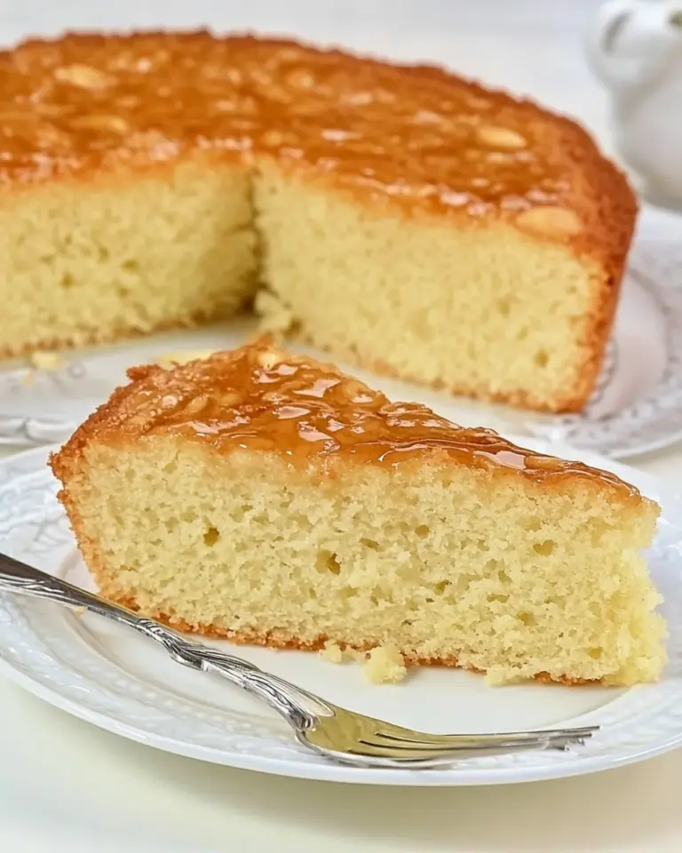 Homemade French Almond Cake with Green Tea Honey Glaze photo