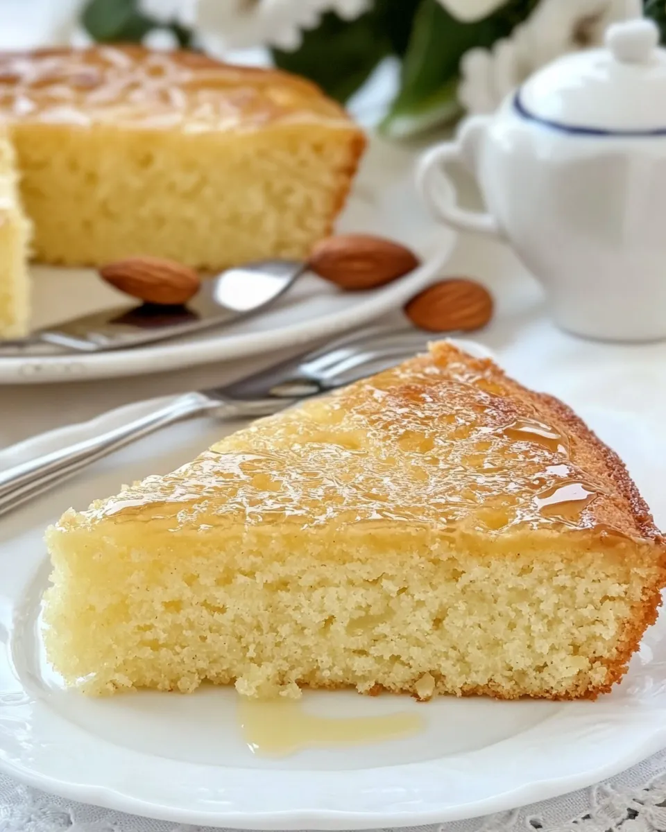 Delicious French Almond Cake with Green Tea Honey Glaze dish photo