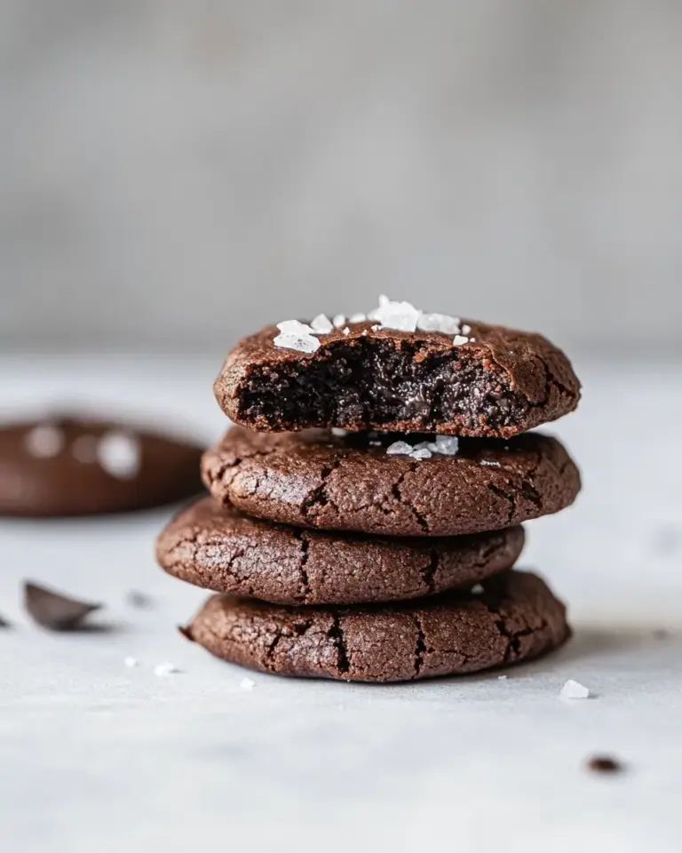 Homemade Fudgy Flourless Crinkle Brownie Cookies with Sea Salt photo