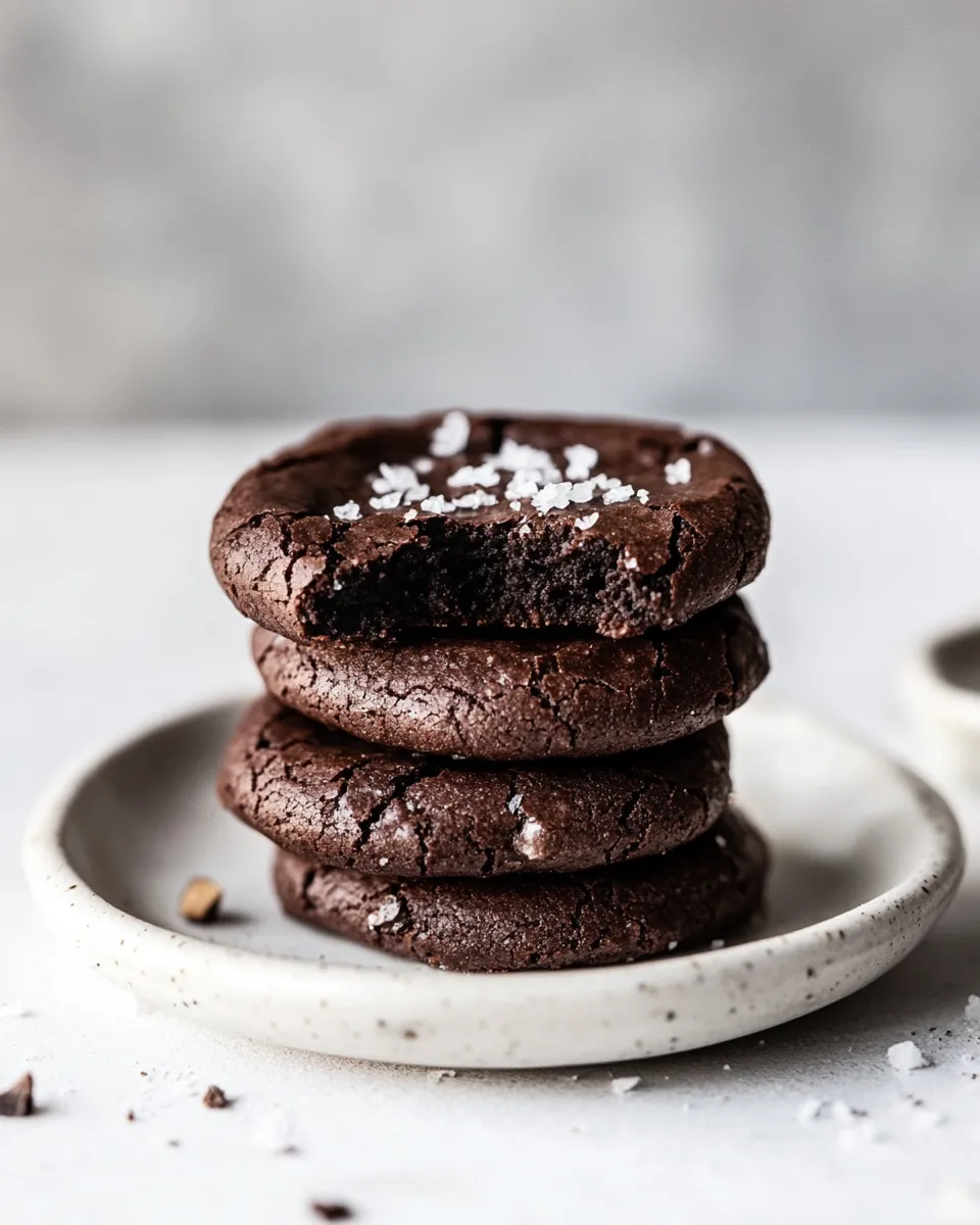 Delicious Fudgy Flourless Crinkle Brownie Cookies with Sea Salt shot