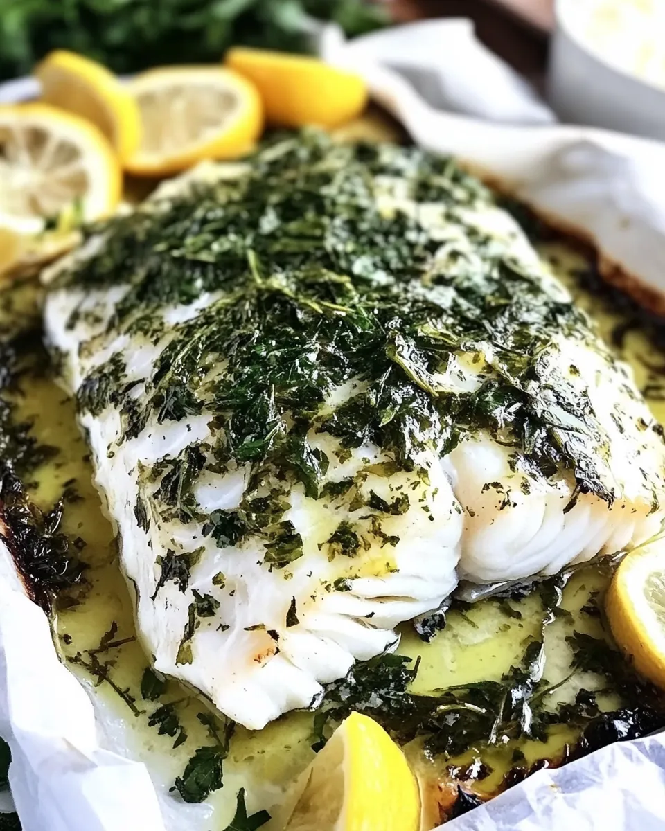 Healthy Herb Topped Fish Baked in Parchment dish photo