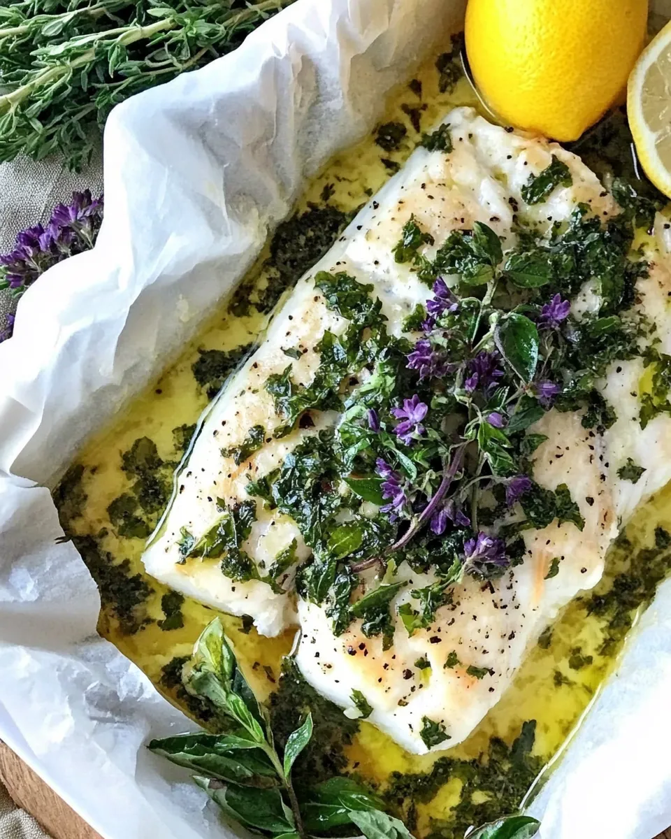 Easy Herb Topped Fish Baked in Parchment food shot