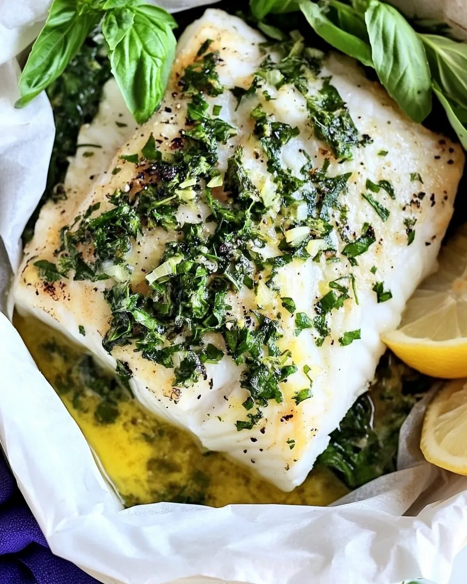 Classic Herb Topped Fish Baked in Parchment plate image