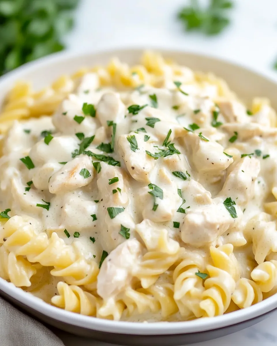 Easy Instant Pot Chicken Alfredo Pasta food shot