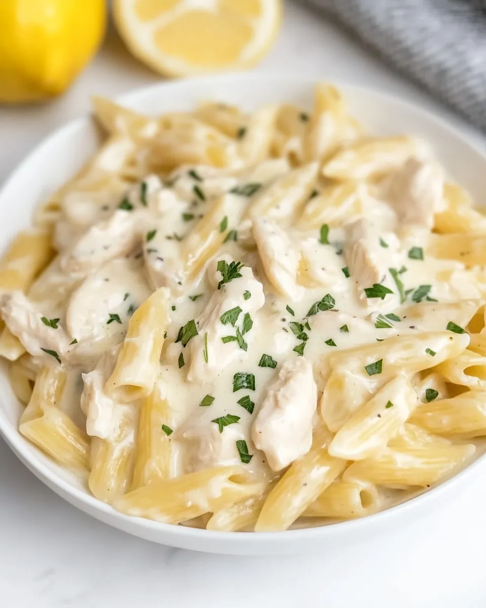 Delicious Instant Pot Chicken Alfredo Pasta plate image