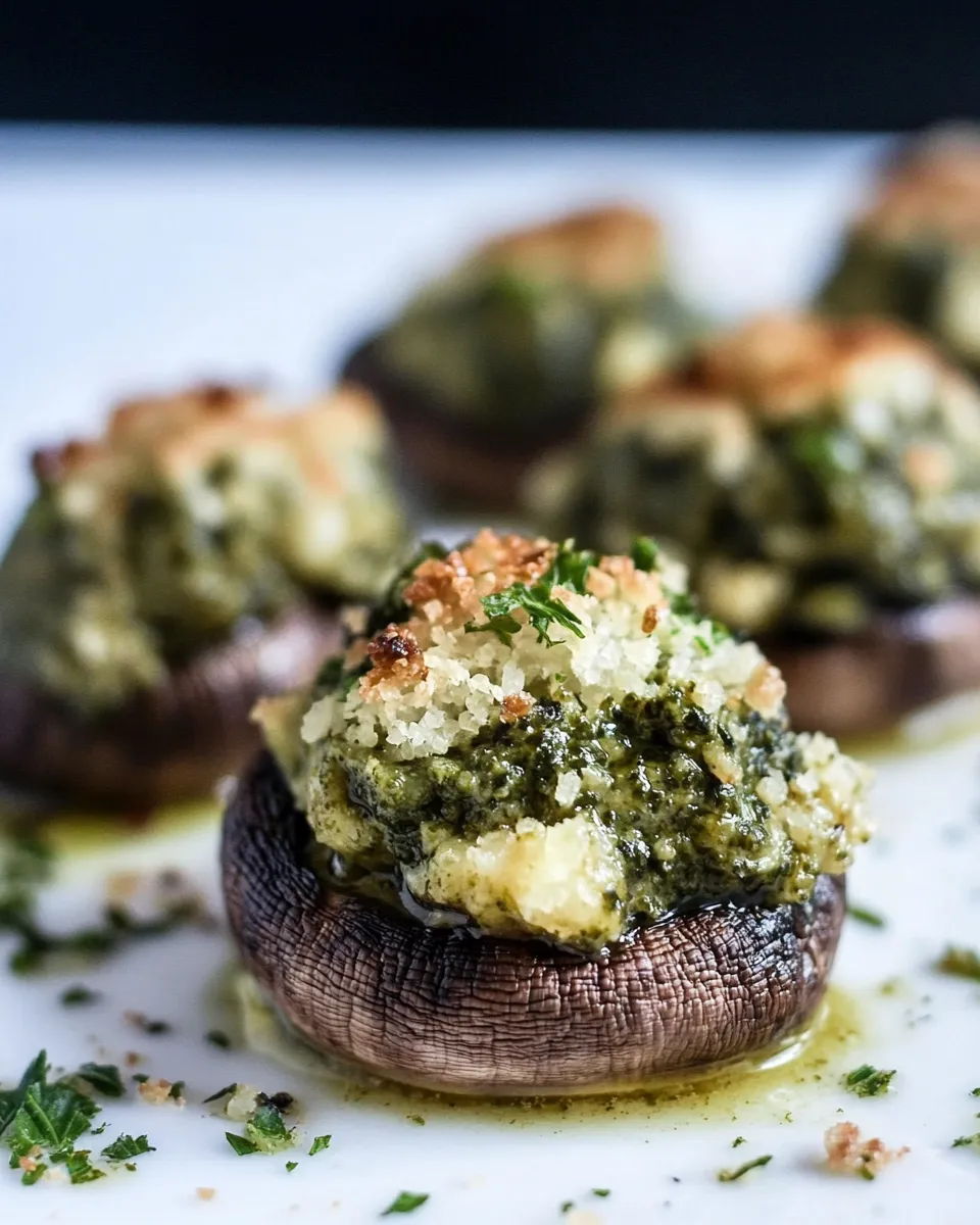 Easy Kale Pesto Stuffed Mushrooms food shot