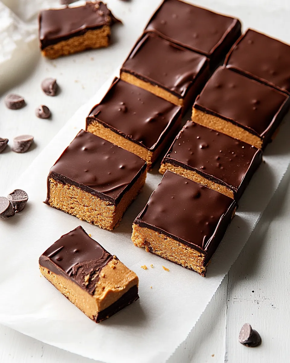 Delicious Keto Peanut Butter Chocolate Bars food shot