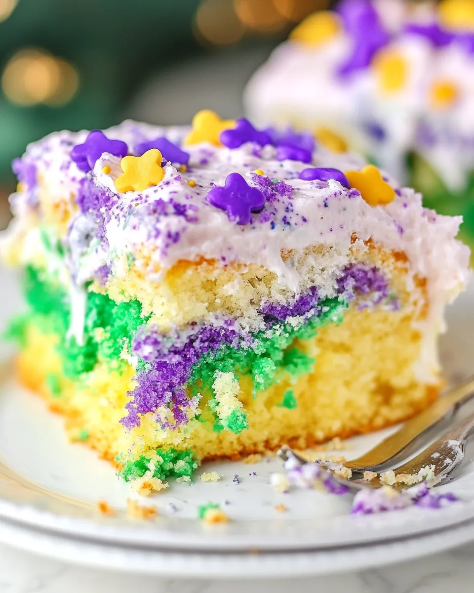 Delicious King Cake Poke Cake Recipe food shot