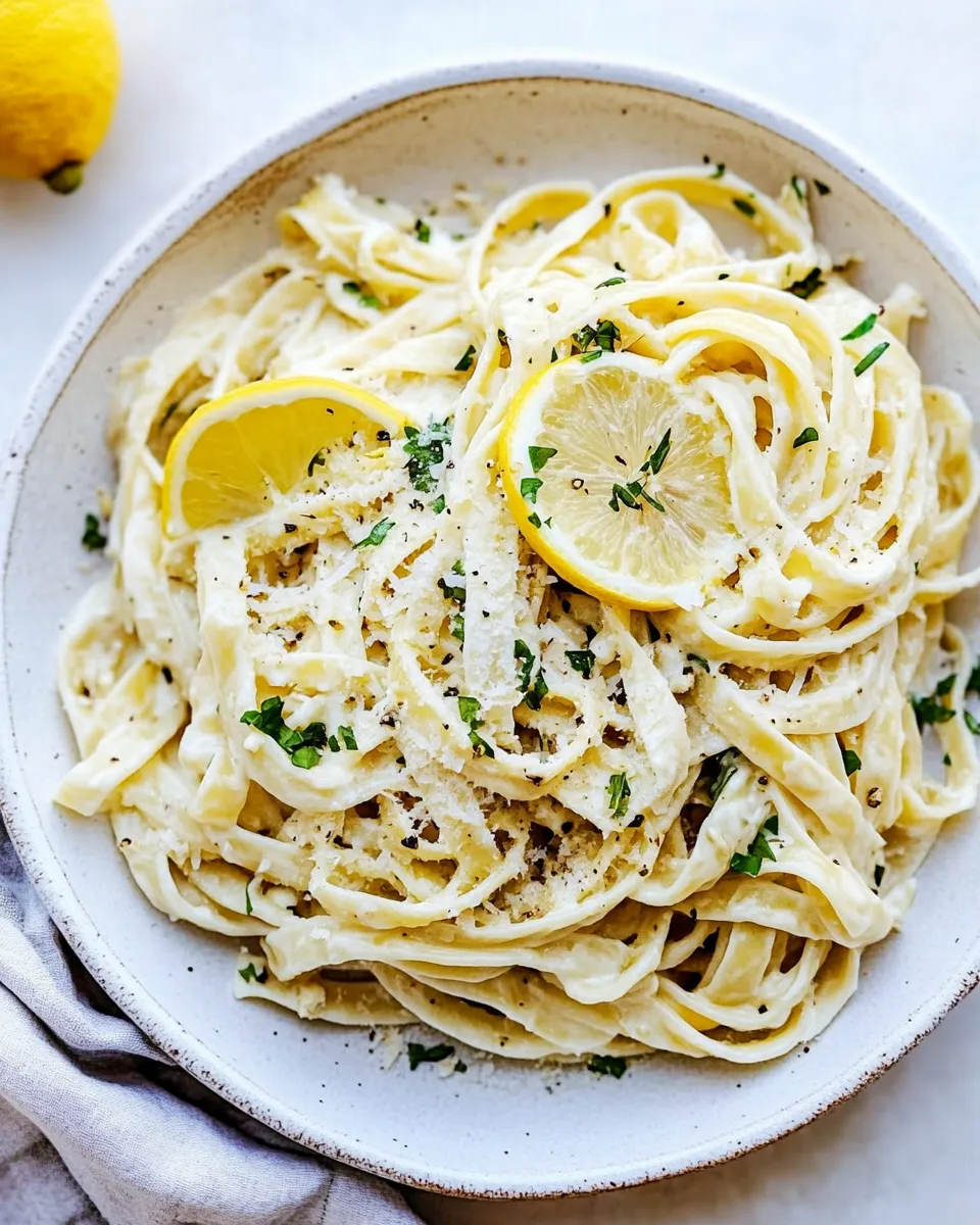 Delicious Lemon Garlic Cream Fettuccini plate image