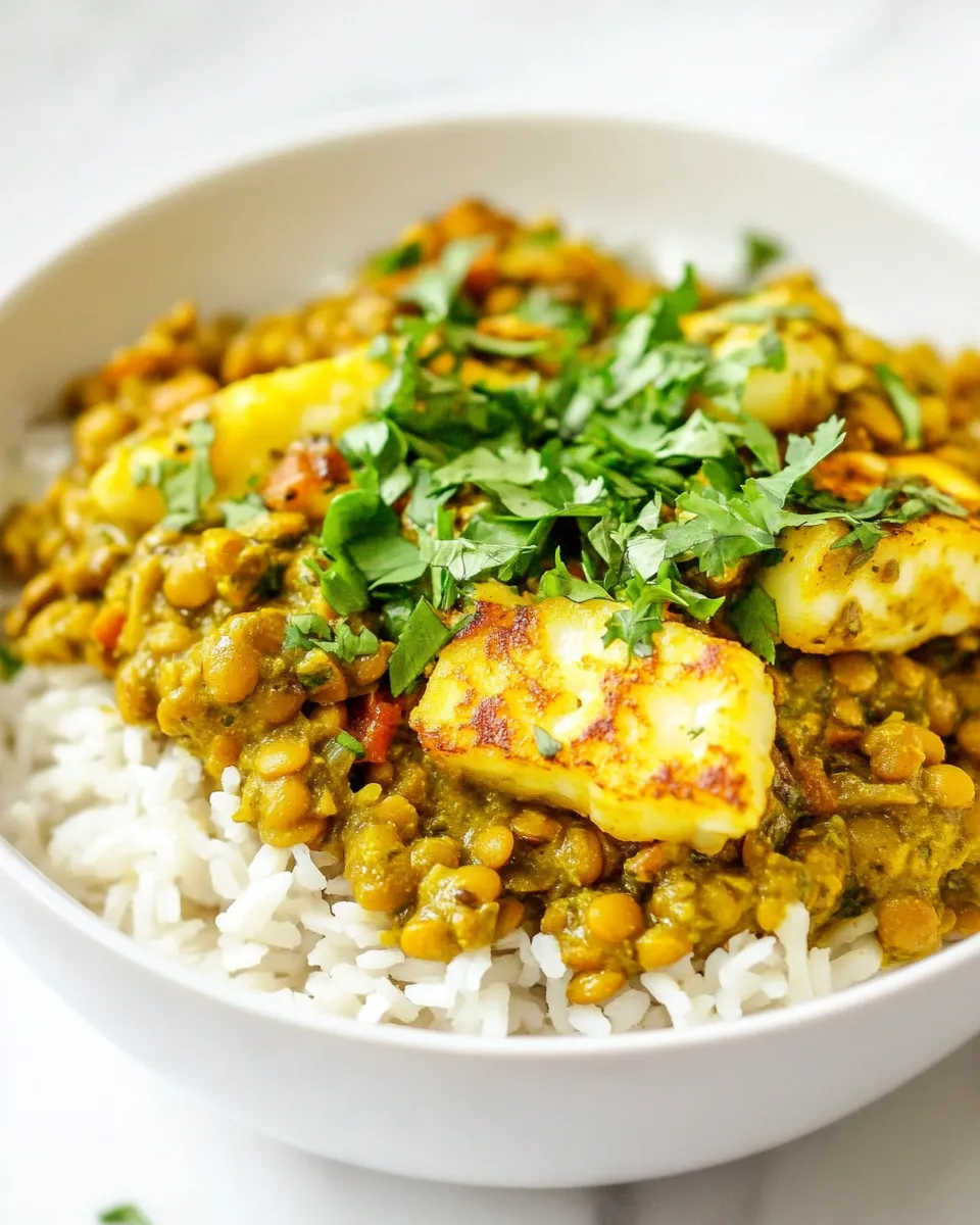 Homemade Lentil Curry with Halloumi Cheese photo