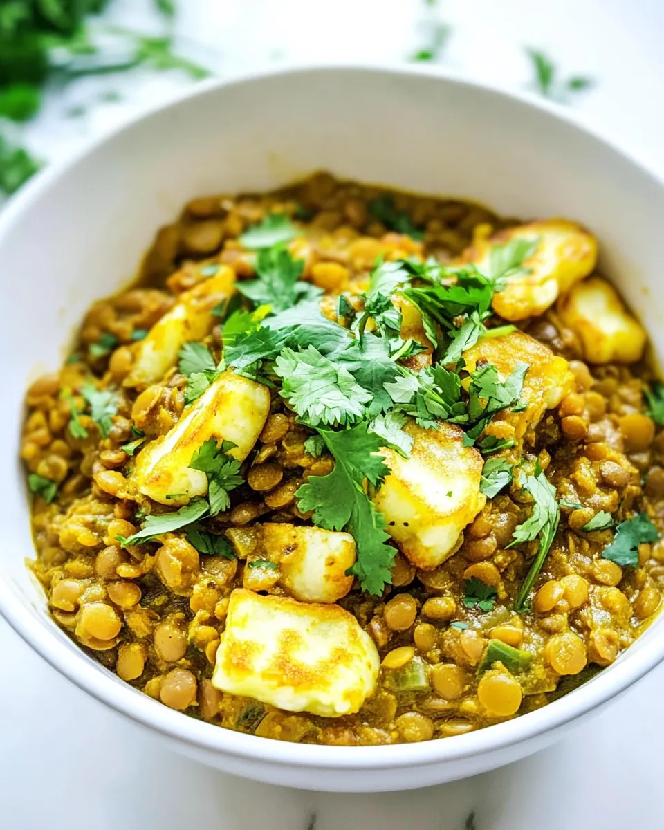 Delicious Lentil Curry with Halloumi Cheese dish photo