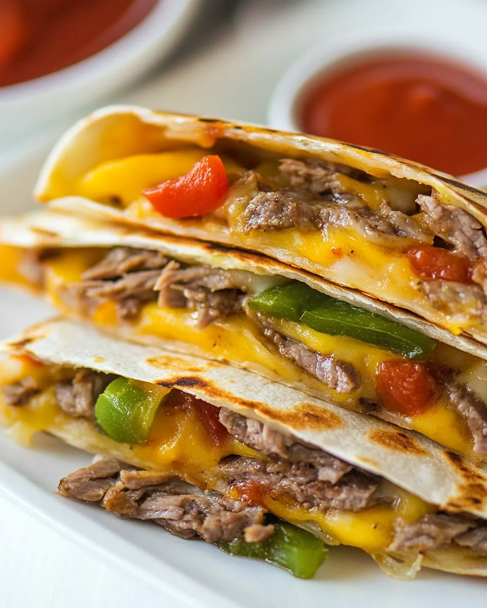 Delicious Loaded Philly Cheesesteak Quesadillas shot
