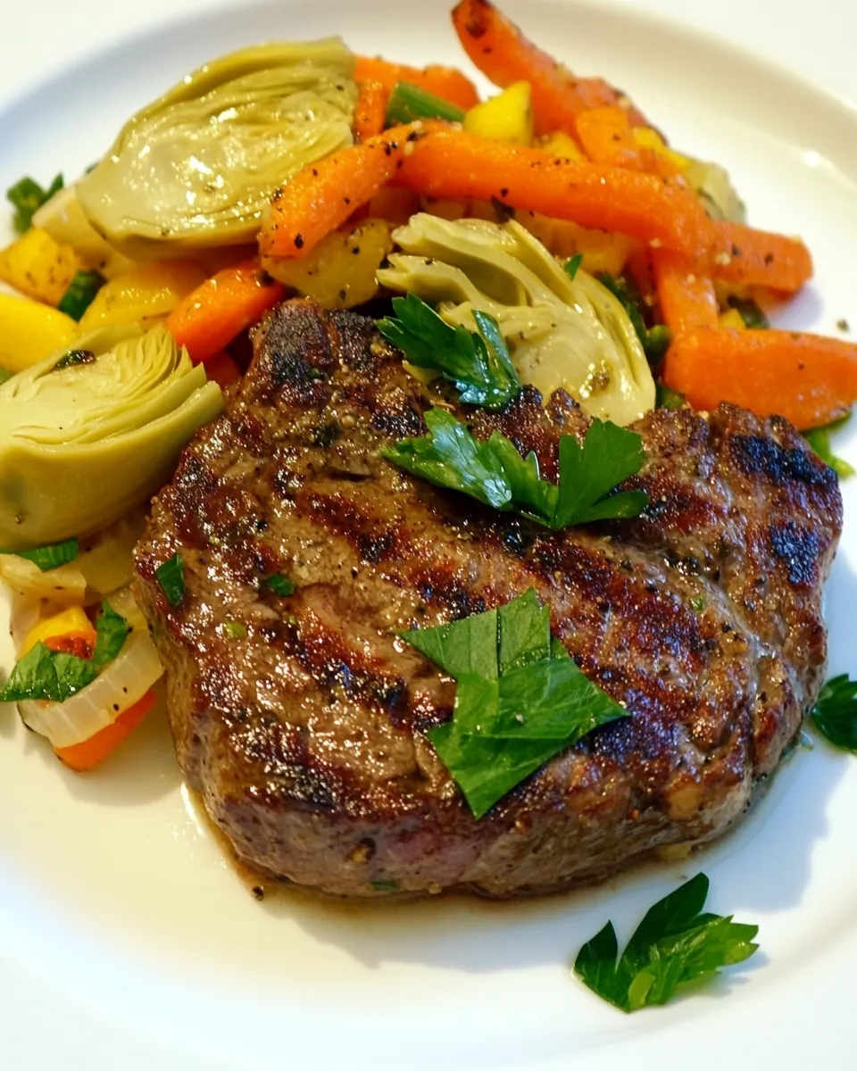 Homemade Marilyn Monroe Broiled Steak & Artichoke Carrot Salad recipe photo