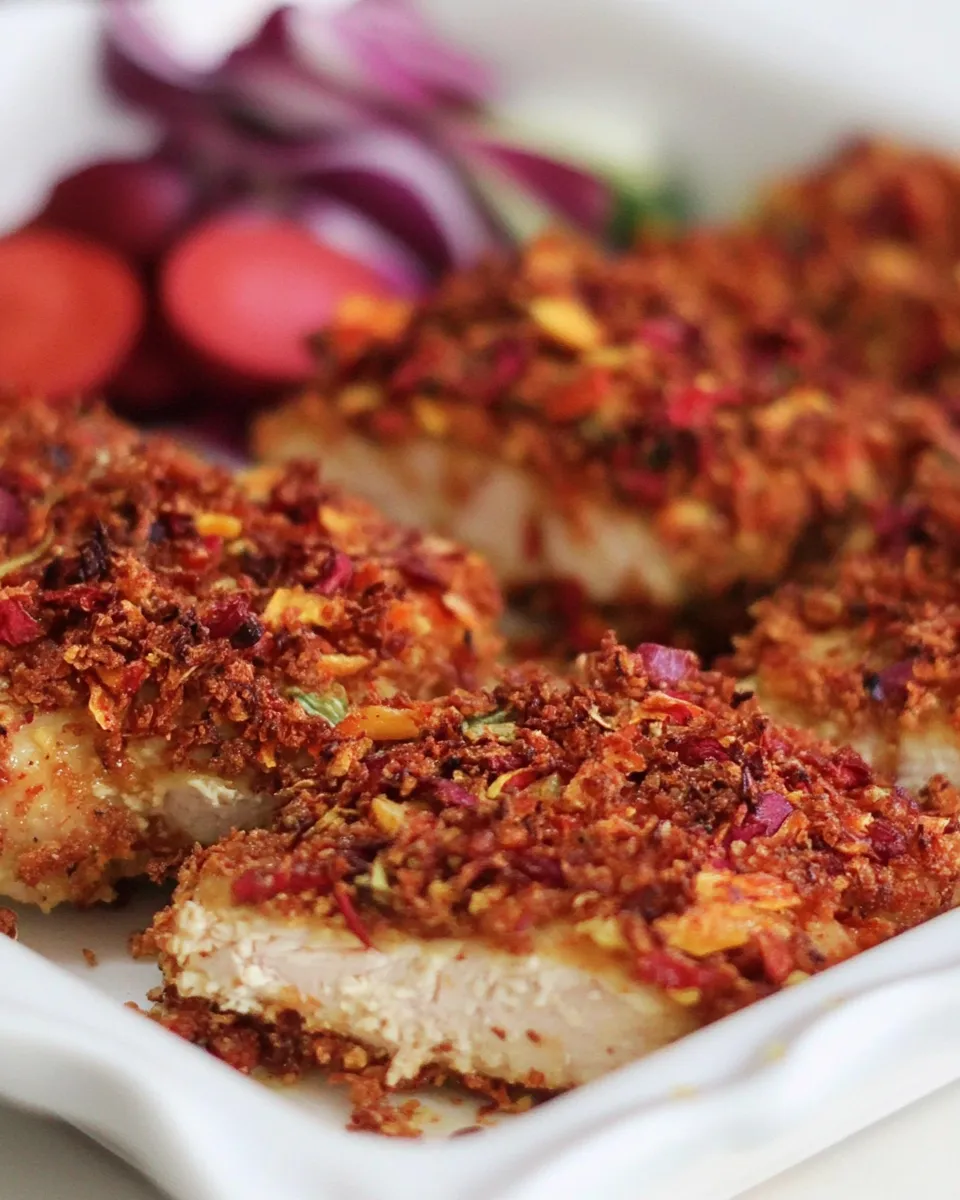 Delicious Mediterranean Vegetable Chip Crusted Chicken dish photo
