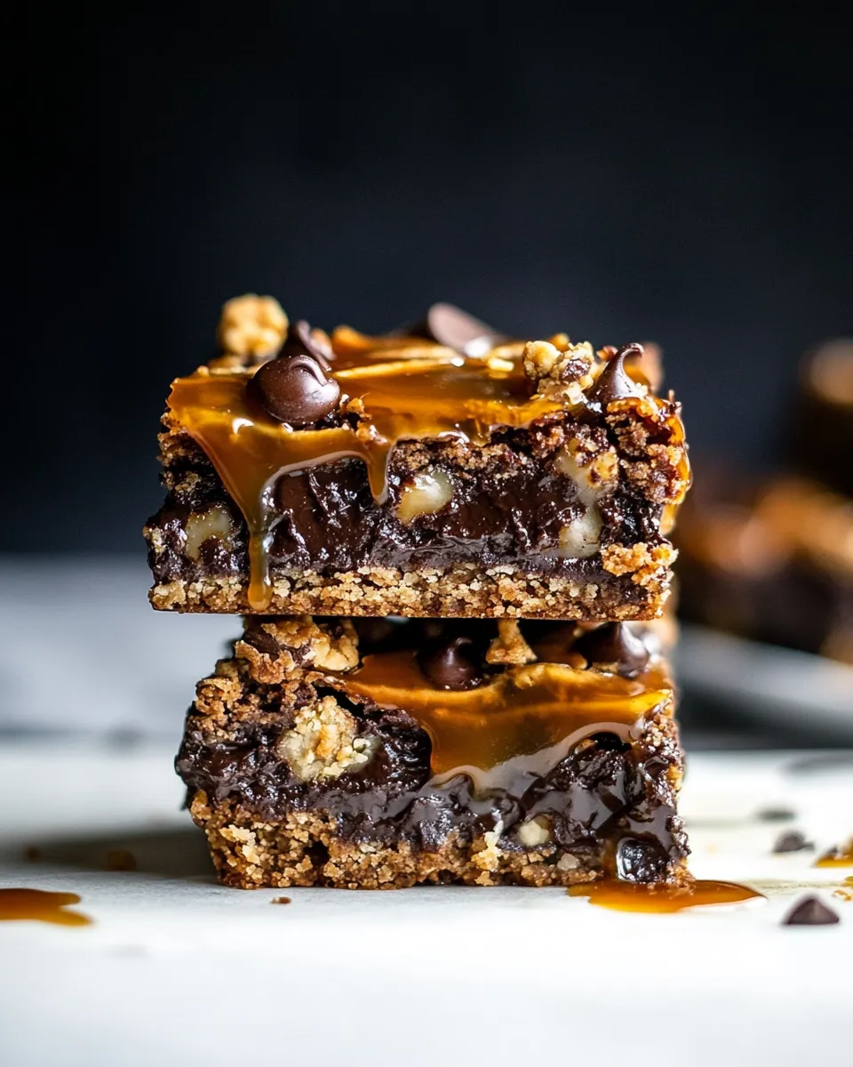 Easy Mocha Caramel Crunch Chocolate Chip Cookie Bars. food shot