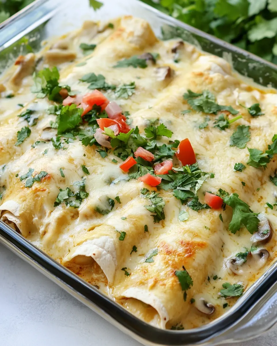 Delicious Mushroom, Spinach, and Chicken Enchiladas dish photo