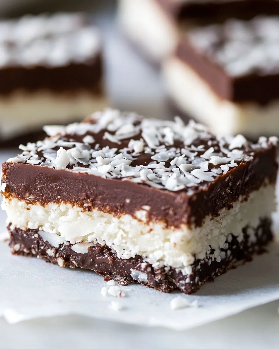 Homemade No Bake Chocolate Coconut Fudge Bars photo
