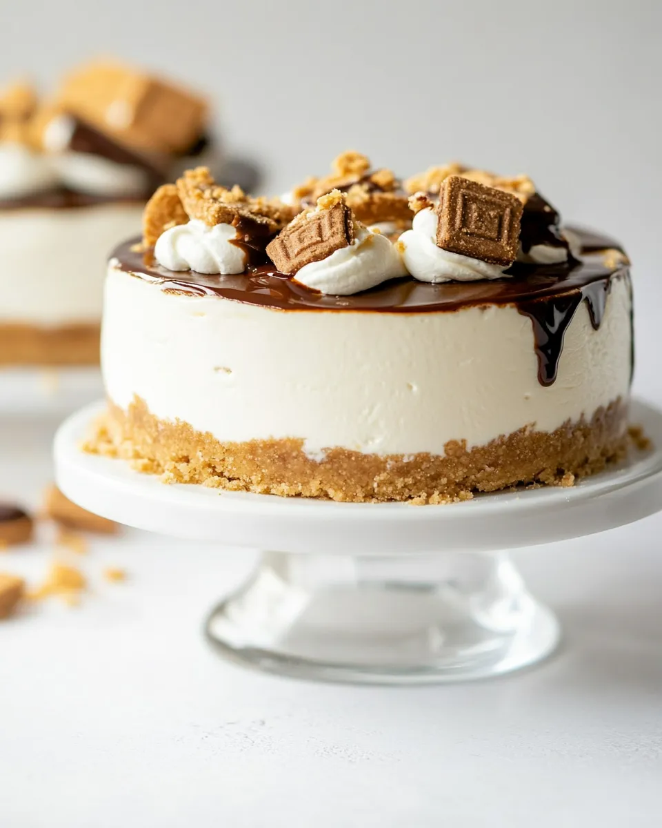 Delicious No Bake Cookie Dough Smores Cheesecake food shot