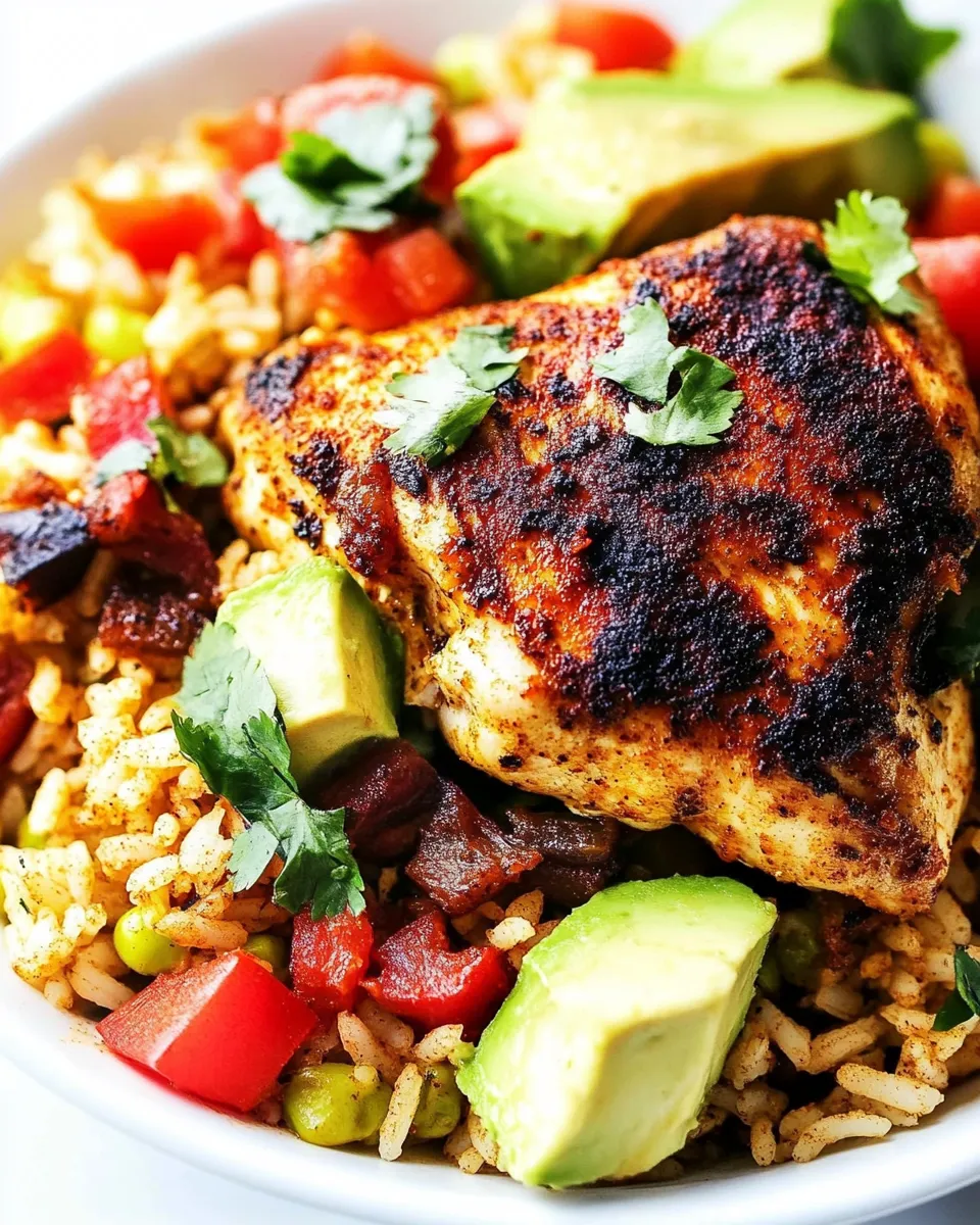Delicious One Pan Southwest Blackened Cajun Chicken with Rice food shot
