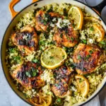 Delicious One Skillet Greek Lemon Chicken and Rice. food shot