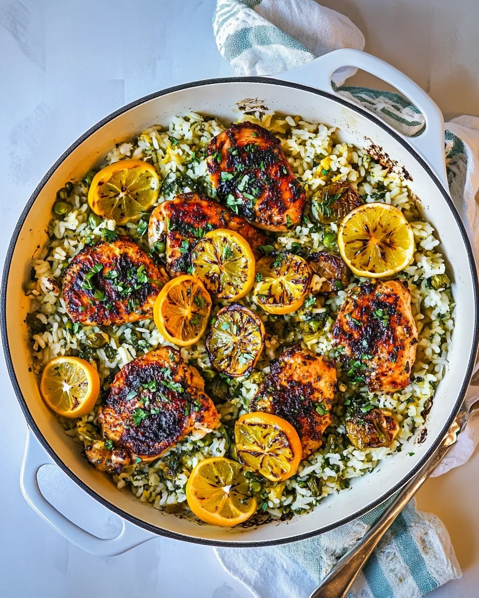 Easy One Skillet Greek Lemon Chicken and Rice. dish image