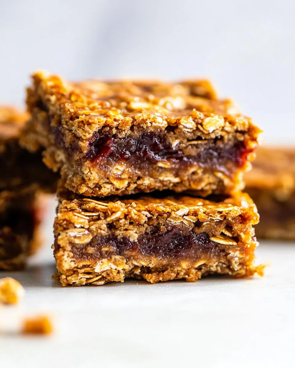 Classic PB &J Healthy, Soft Oatmeal Breakfast Bars dish photo