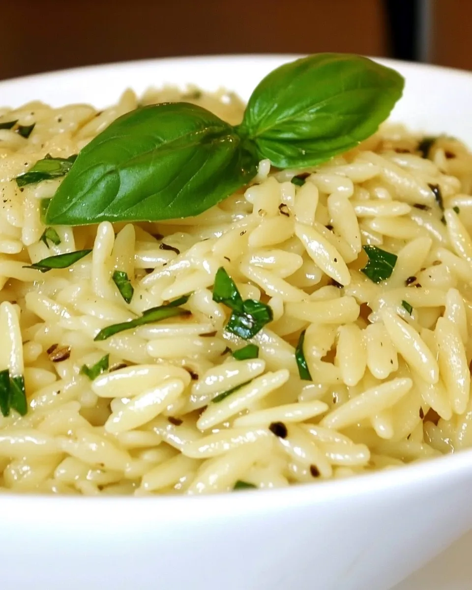 Easy Parmesan Basil Orzo food shot