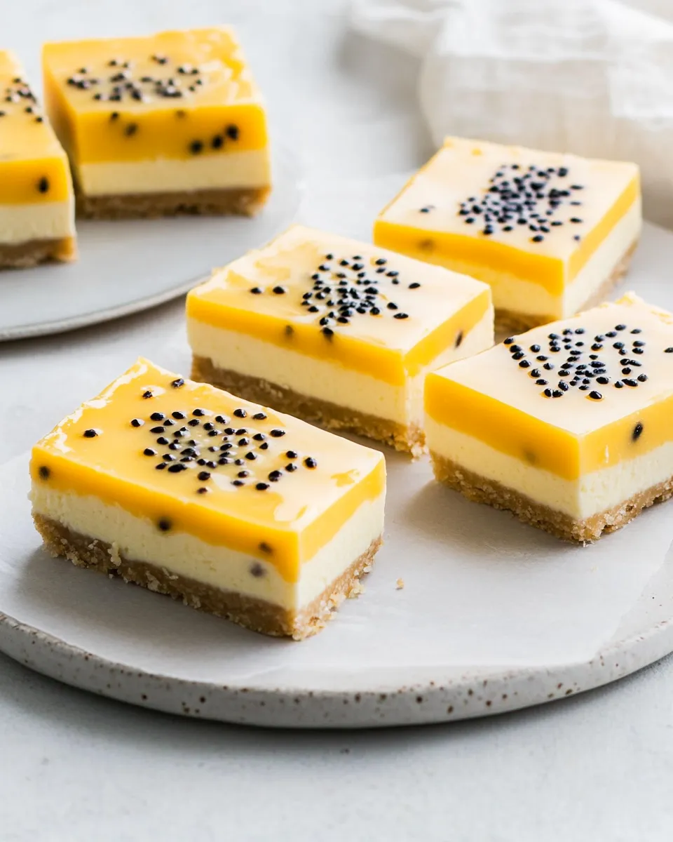 Easy Passionfruit Cheesecake Bars food shot