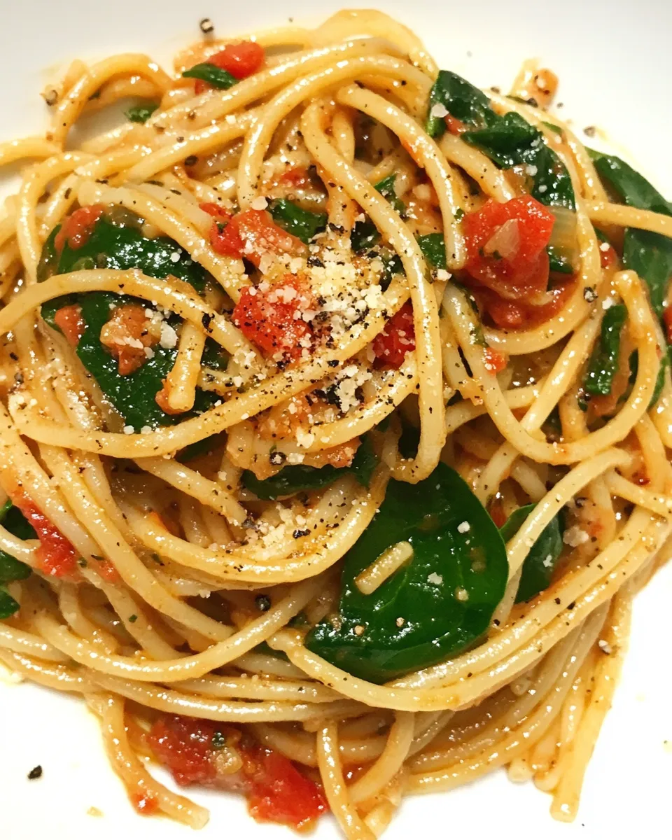 Easy Pasta Puttanesca with Baby Spinach food shot