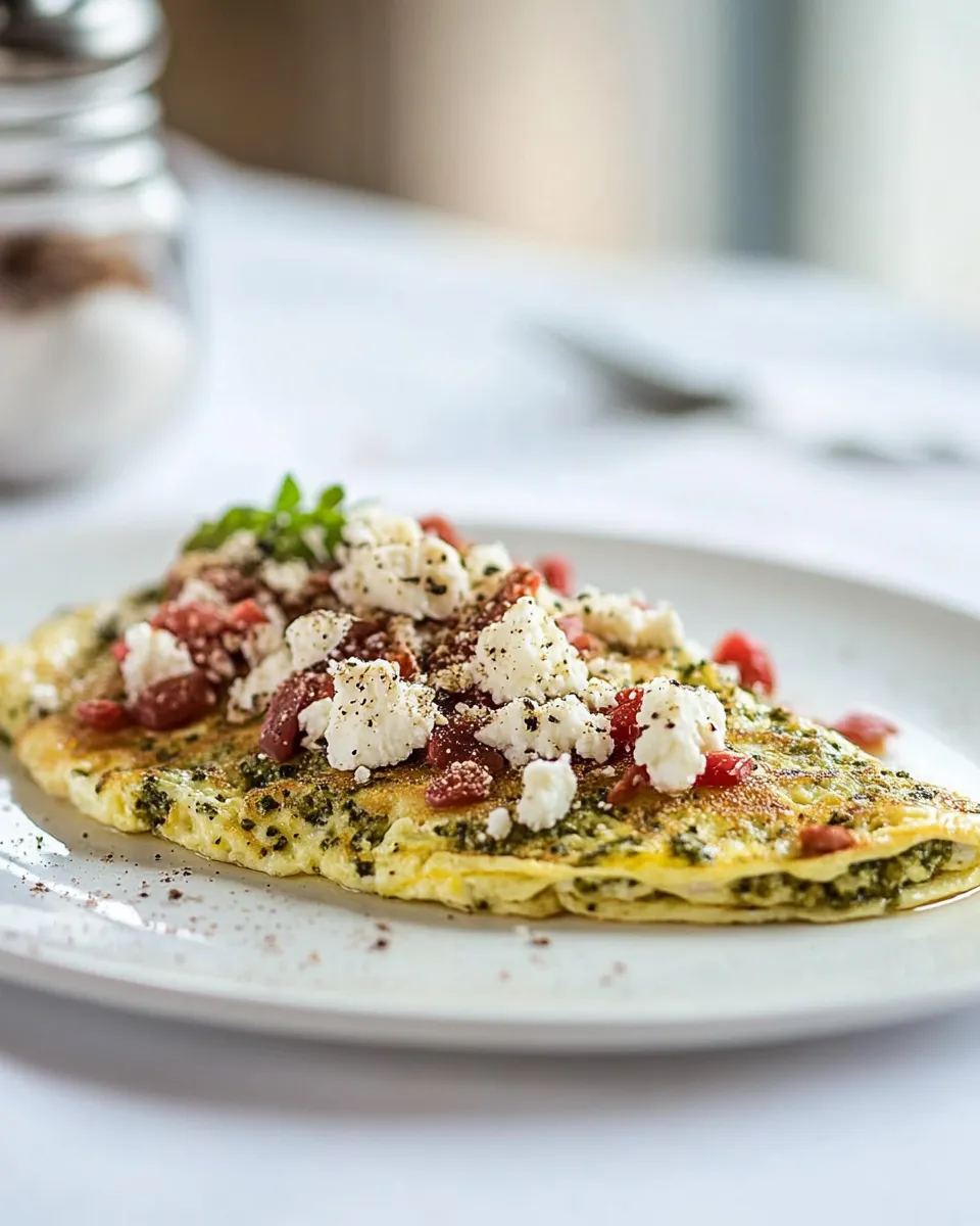 Delicious Pesto Egg White Omelet With Goat Cheese photo