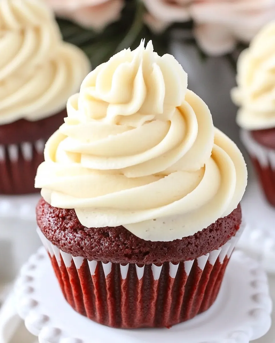 Easy Red Velvet Cupcakes with Cream Cheese Frosting food shot
