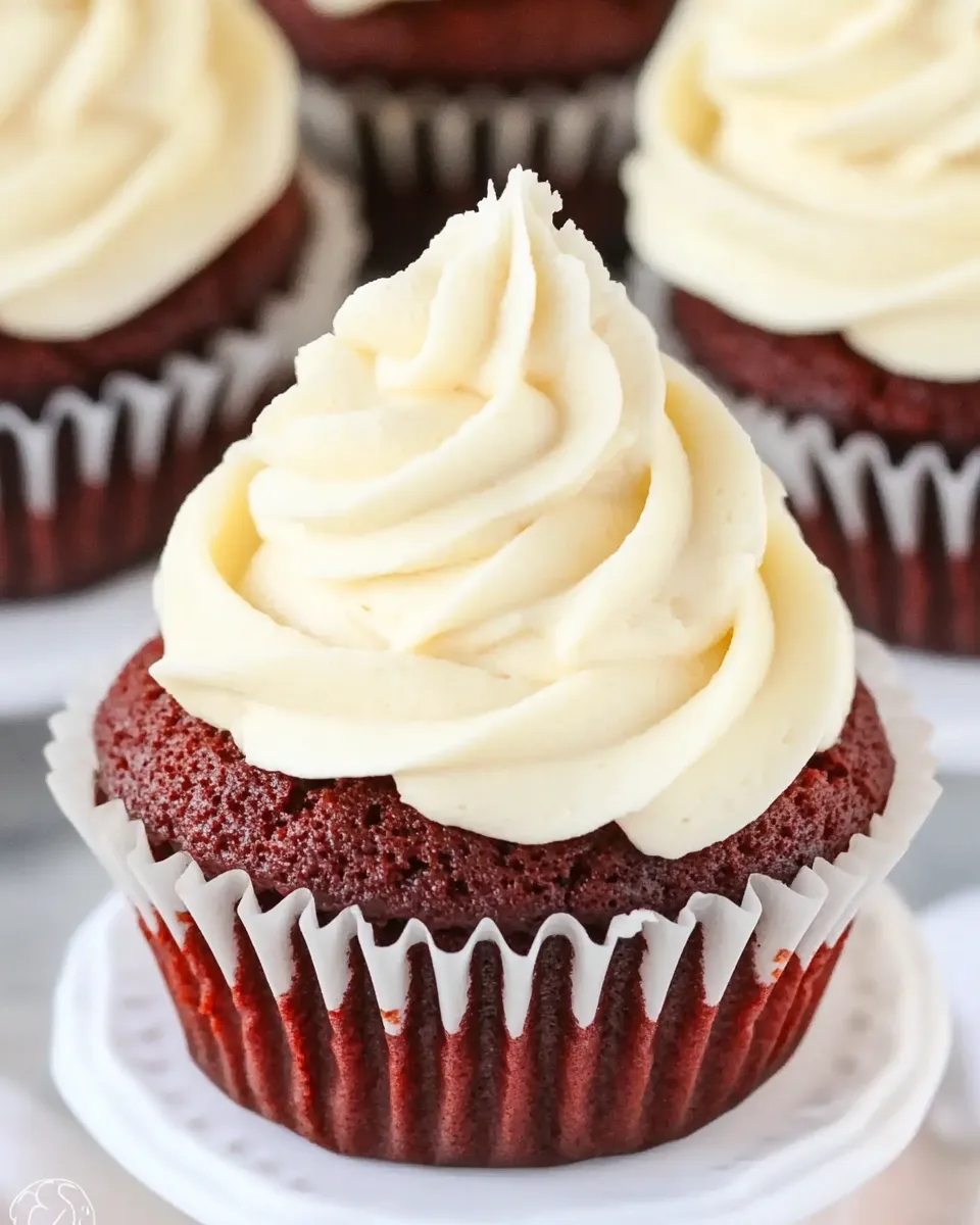 Delicious Red Velvet Cupcakes with Cream Cheese Frosting plate image
