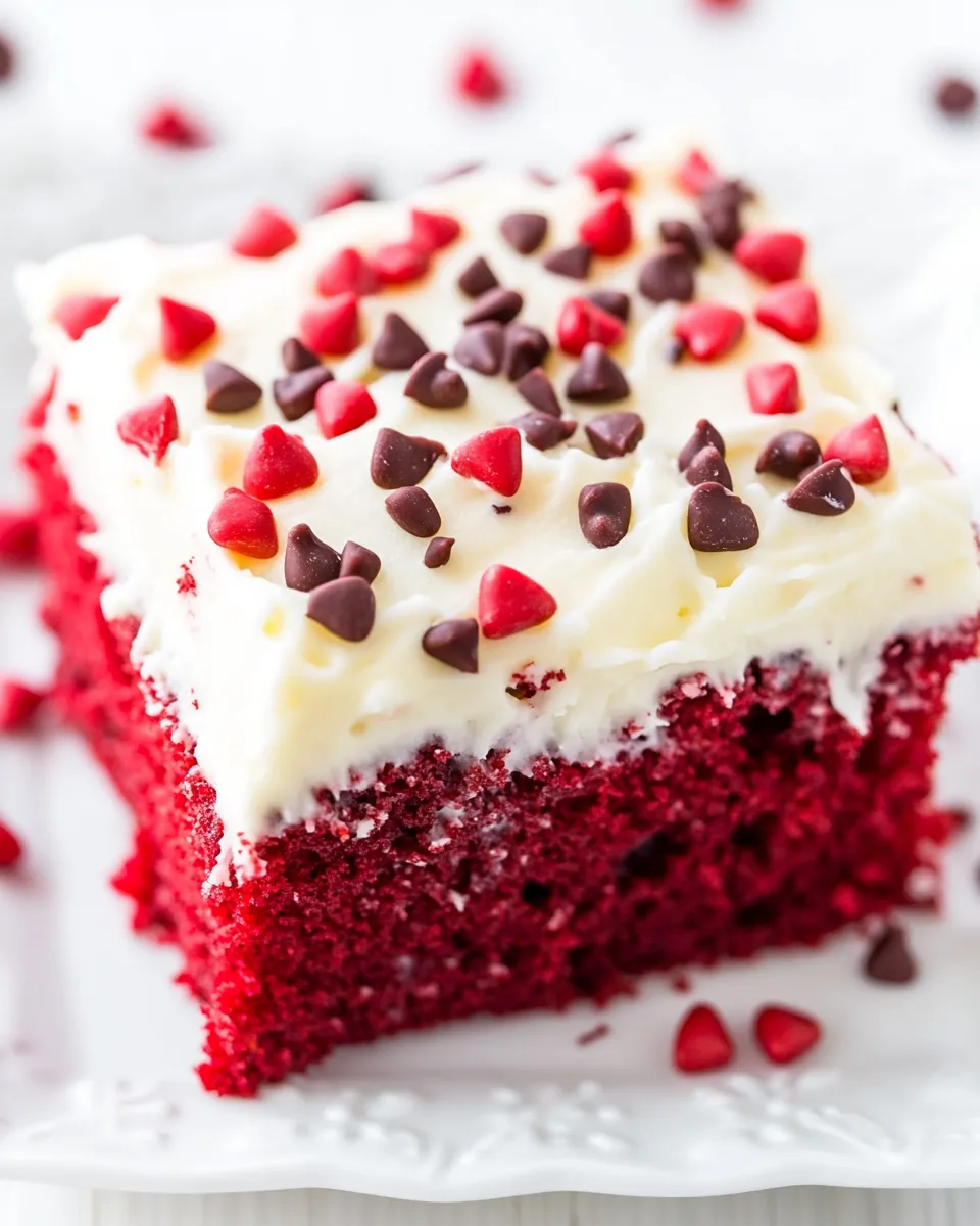 Homemade Red Velvet Poke Cake with Cream Cheese Frosting photo