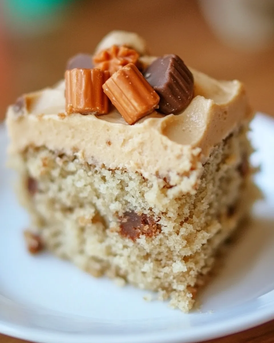 Delicious Reeses Peanut Butter Cup Banana Cake with Peanut Butter Cream Cheese Frosting image