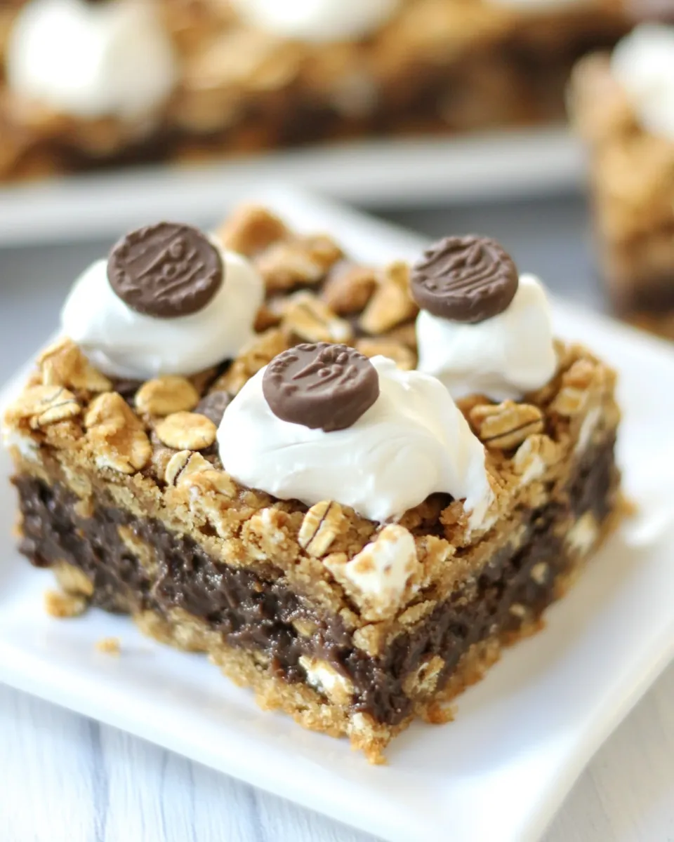 Delicious Reeses Peanut Butter Smores Oatmeal Cookie Bars shot