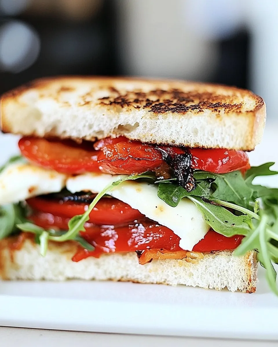 Delicious Roasted Red Pepper, Arugula, and Mozzarella Sandwich dish photo