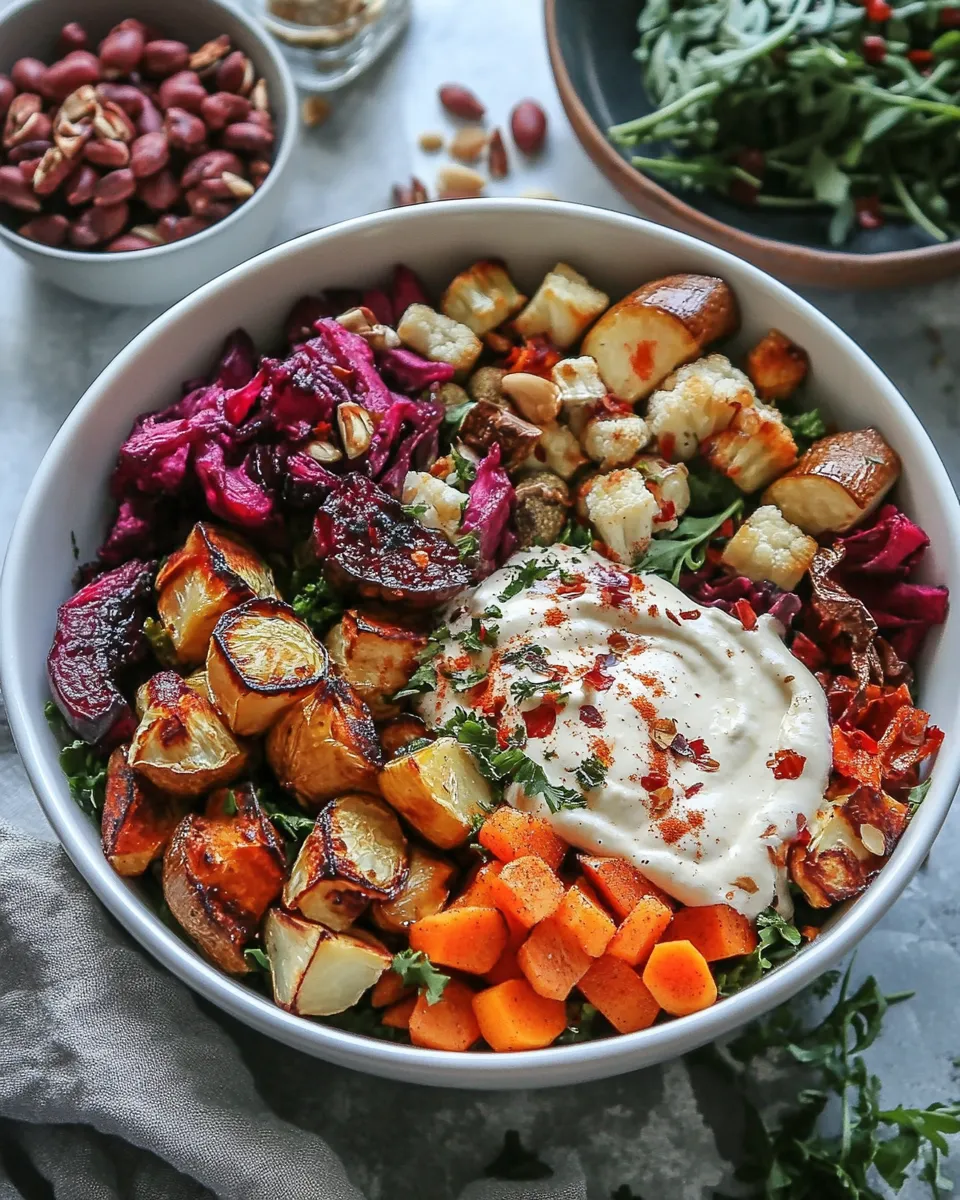 Delicious Roasted Winter Vegetable Bowls with Nutmeg Tahini shot